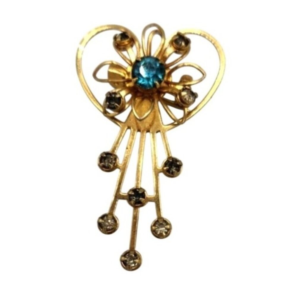 Estate - Blue Rhinestone Vintage Brooch Pin/Pendant - Vintage
